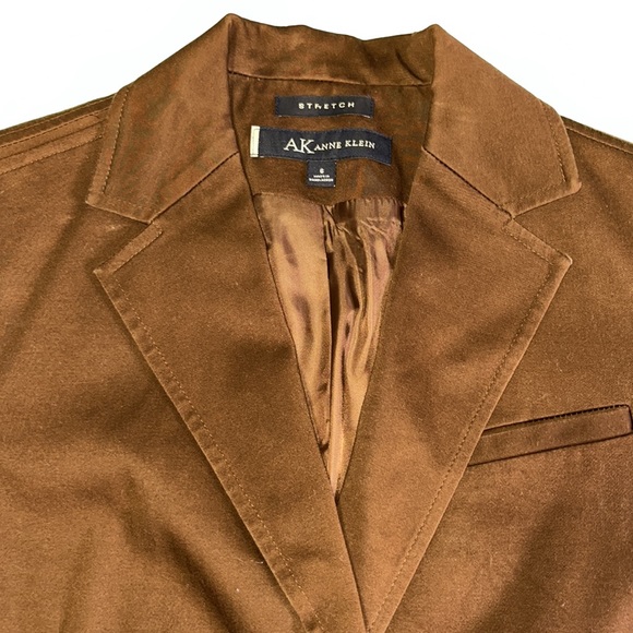 Anne Klein Stretch Brown High Hip Single Breasted One Button Blazer Peak Lapel S - Picture 2 of 9